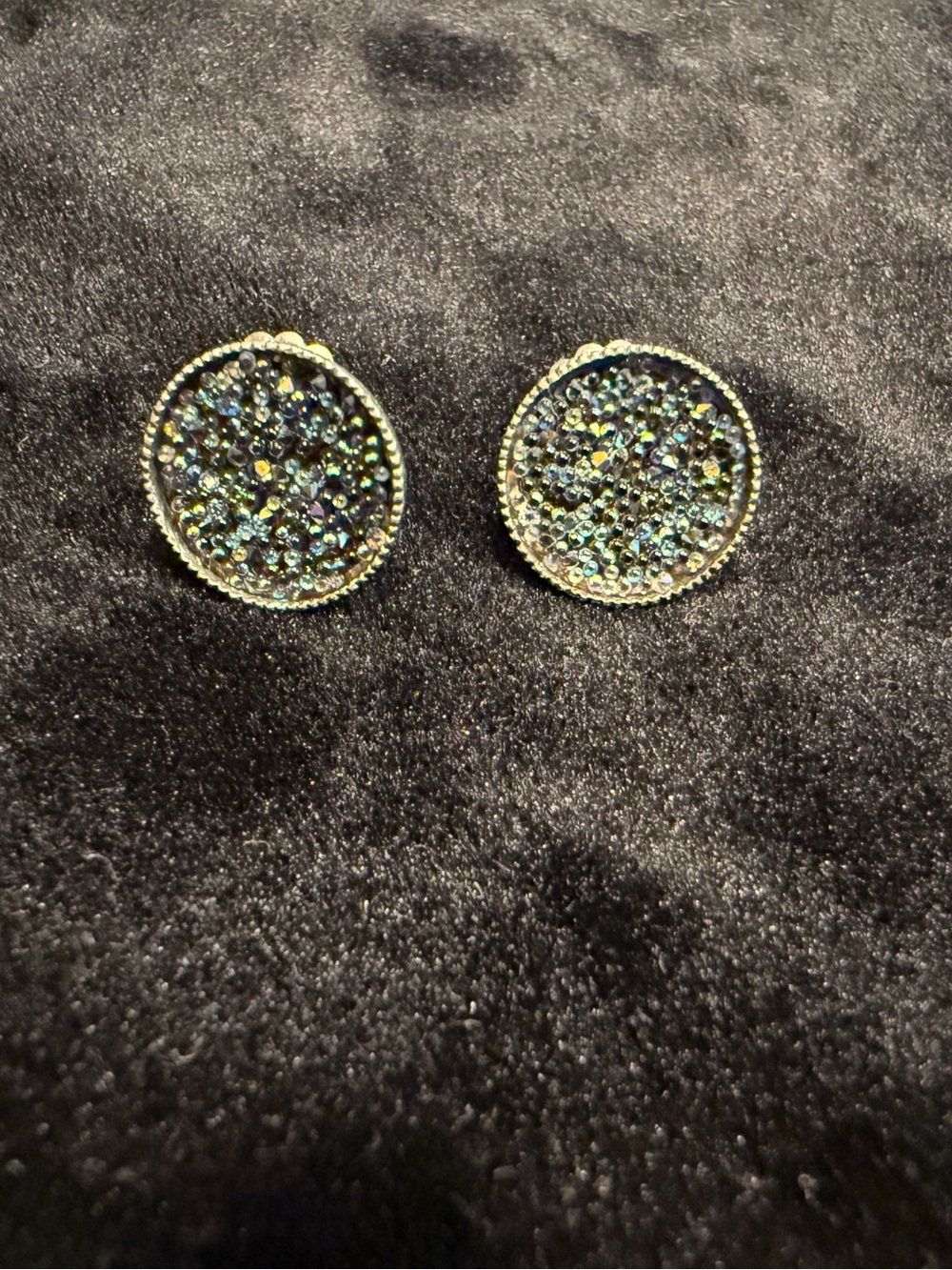 Sabika Iridescent Black Crystal Pavé Round Stud Earrings